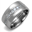 Stylish vacation ring featuring a sleek design with sparkling crystals in a polished silver finish