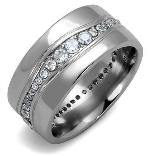 Stylish vacation ring featuring a sleek design with sparkling crystals in a polished silver finish