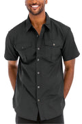 Stylish vacation shirts for men in black with short sleeves and button-up design