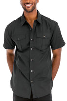 Stylish vacation shirts for men in black with short sleeves and button-up design