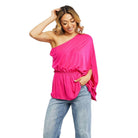 Trendsi stylish vacation tops in vibrant pink with an off-shoulder design and elastic waistband