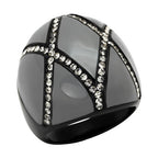 Stylish womens gemstone rings featuring a bold black design with sparkling crystals