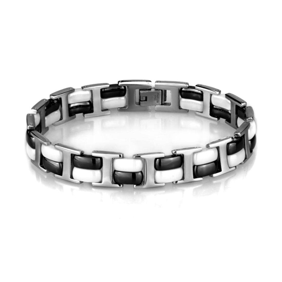 Stylish women's link bracelet in silver and black with a modern design for everyday wear