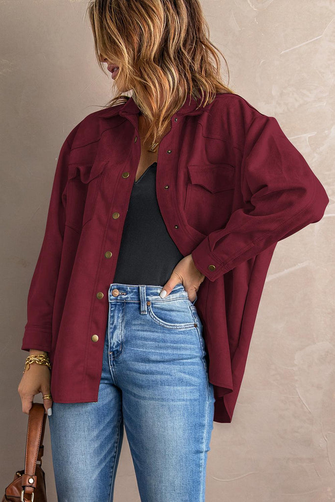 Women's Coats & Jackets Suede Snap Front Dropped Shoulder Jacket