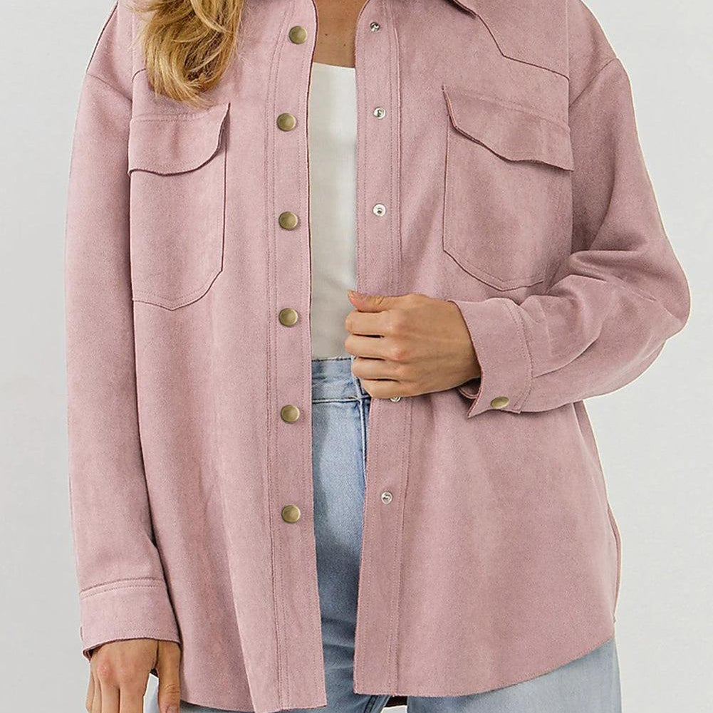 Women's Coats & Jackets Suede Snap Front Dropped Shoulder Jacket