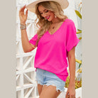 Trendsi Women's Pink Summer Fashion Blouse with V-Neck and Short Sleeves for Stylish Summer Outfits