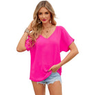 Trendsi Women's Summer Fashion Blouse in Bright Pink with V-Neck and Short Sleeves
