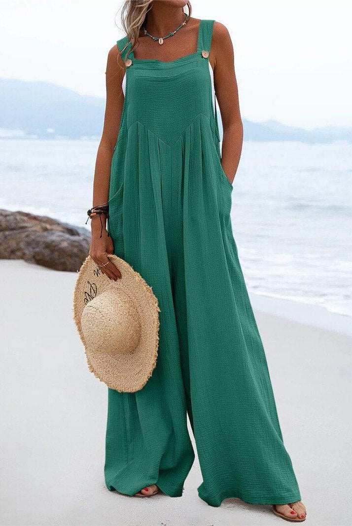 Women's Jumpsuits & Rompers Summer Sleeveless Button Strap Wide Leg Overalls Jumpsuit