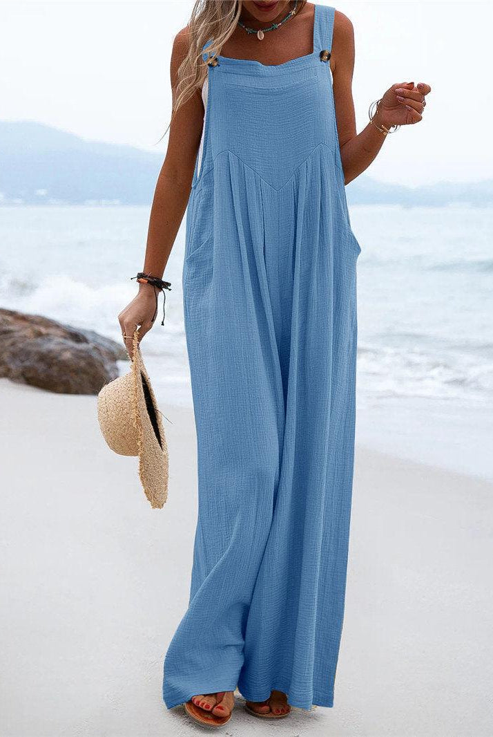 Women's Jumpsuits & Rompers Summer Sleeveless Button Strap Wide Leg Overalls Jumpsuit