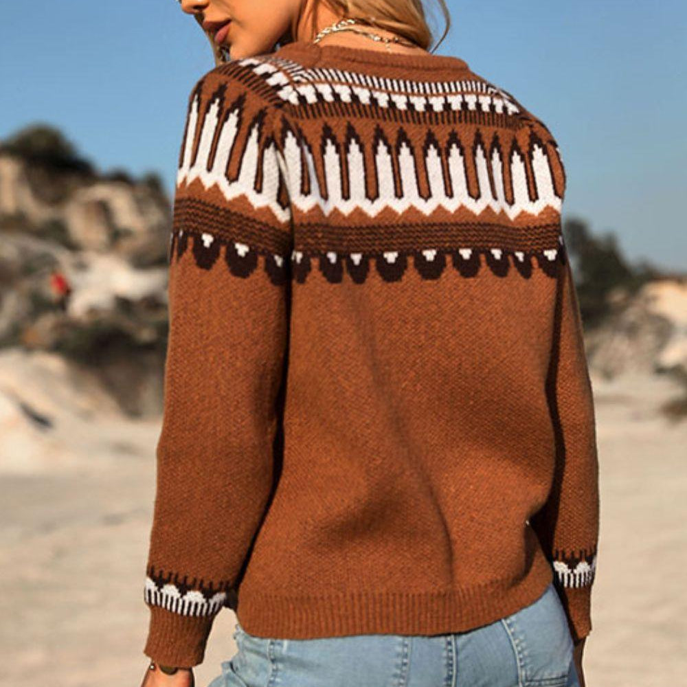 Women's Sweaters Sweet And Casual Patterned Round Neck Sweater