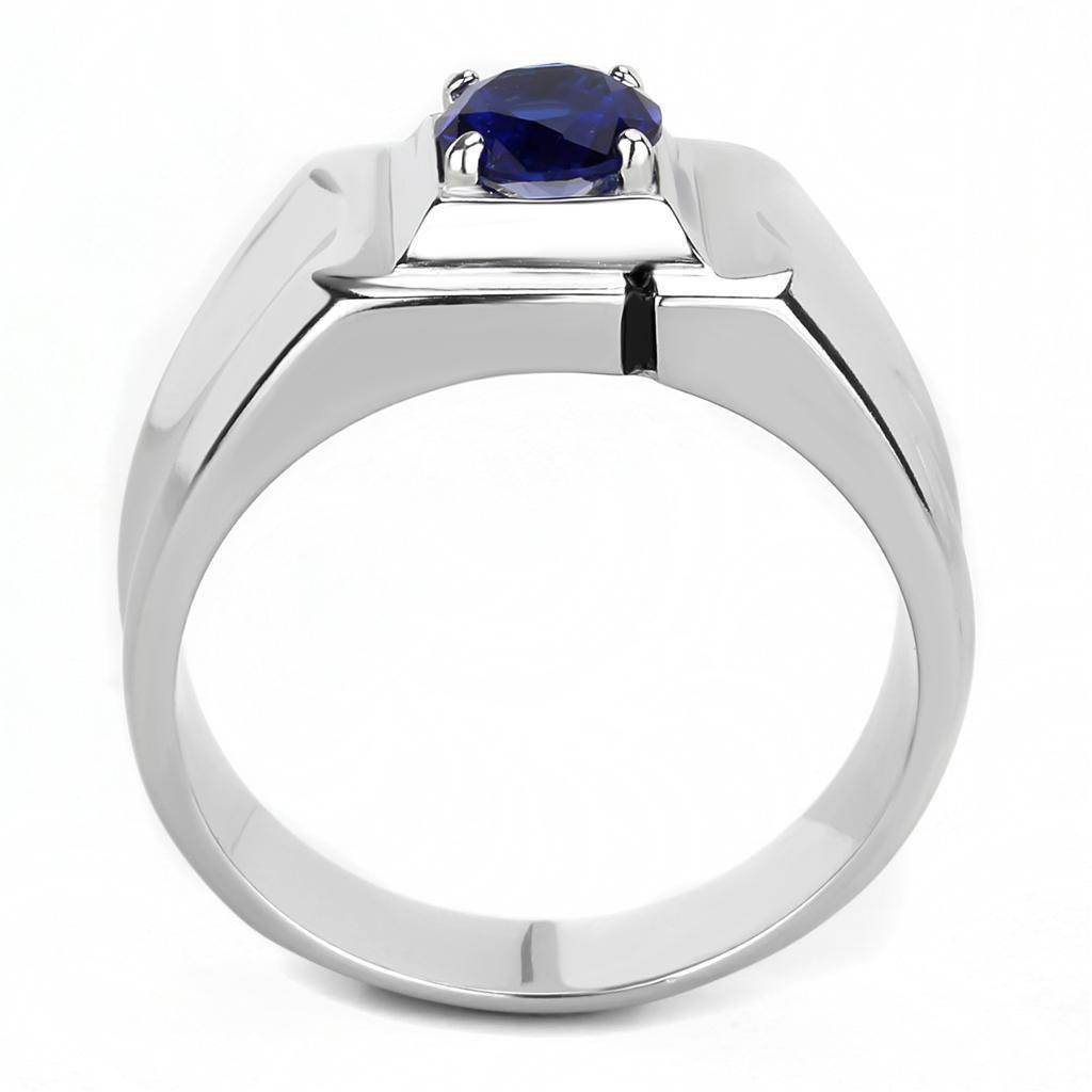 Men's synthetic blue glass ring in silver setting, featuring a sleek and modern design