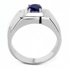 Men's synthetic blue glass ring in silver setting, featuring a sleek and modern design