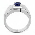 Men's synthetic blue glass ring in silver setting, featuring a sleek and modern design