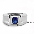 Men's synthetic blue glass ring in polished silver setting with a bold design