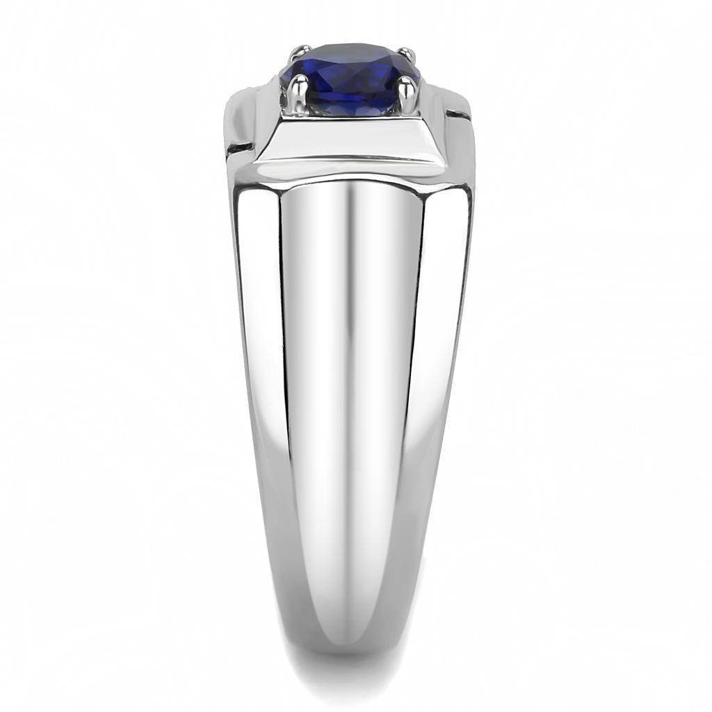 Men's silver ring featuring a synthetic blue glass ring with a stylish design