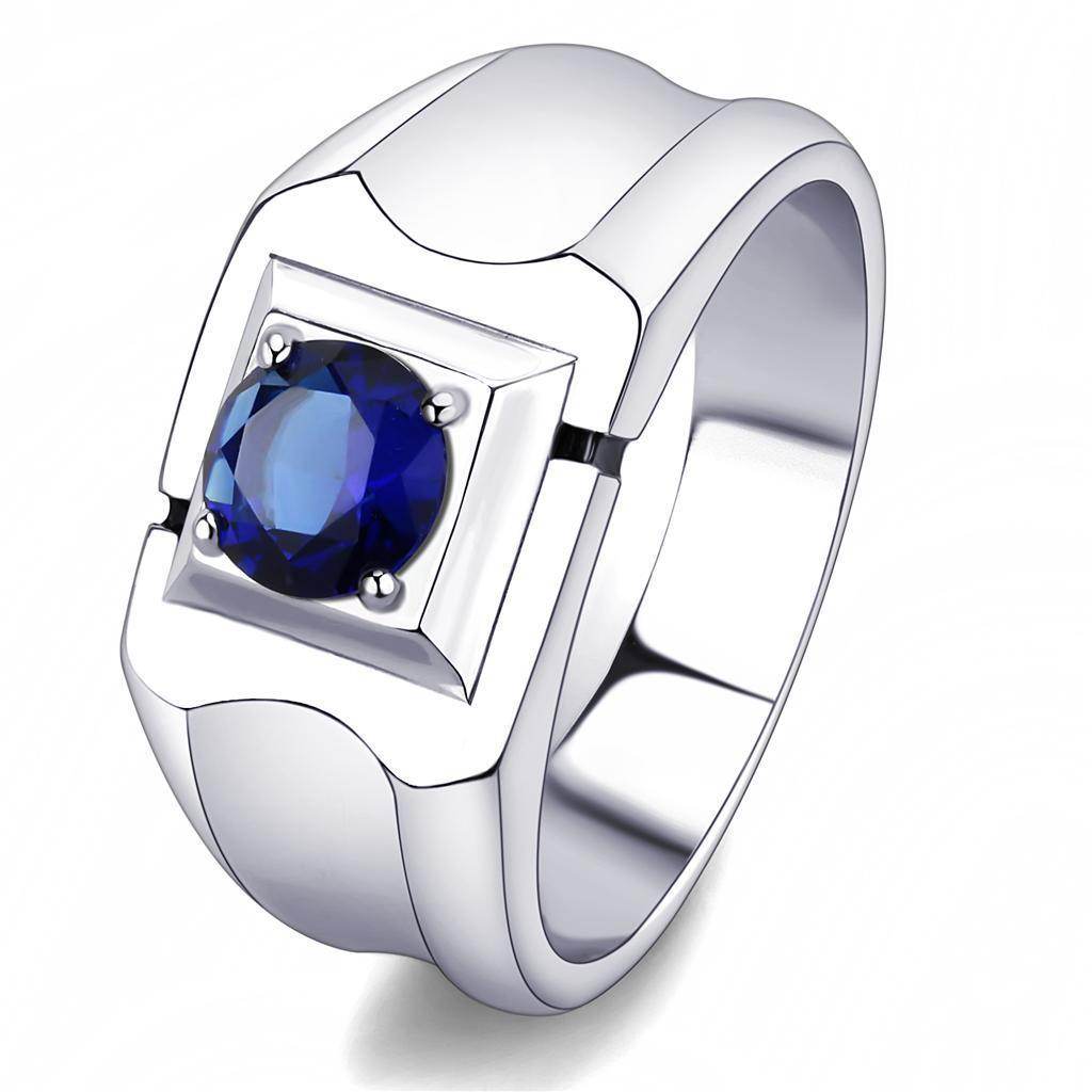 Men's jewelry silver ring featuring a synthetic blue glass ring centerpiece for stylish elegance