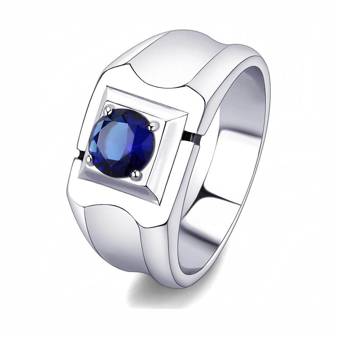 Men's jewelry silver ring featuring a synthetic blue glass ring centerpiece for stylish elegance