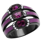 VacationGrabs synthetic crystal amethyst ring featuring three oval stones with sparkling accents