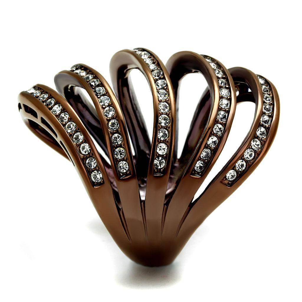 Elegant synthetic crystal coffee ring with a unique swirl design and sparkling accents