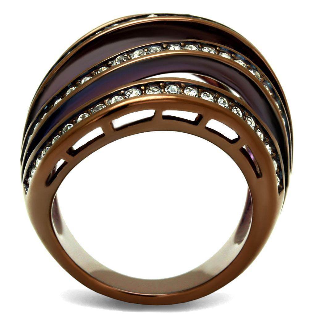 Stylish synthetic crystal coffee ring with elegant wave design and sparkling accents for women