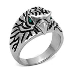 Men's synthetic crystal eagle ring with detailed eagle design and green crystal accents