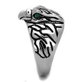 VacationGrabs synthetic crystal eagle ring in silver with intricate feather design and green crystal eye