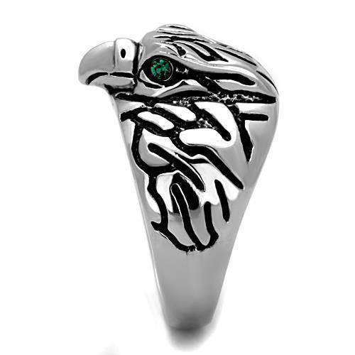 VacationGrabs synthetic crystal eagle ring in silver with intricate feather design and green crystal eye