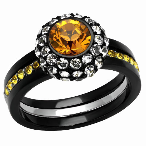 Stunning synthetic crystal fashion rings with a central orange stone and sparkling accents for stylish women