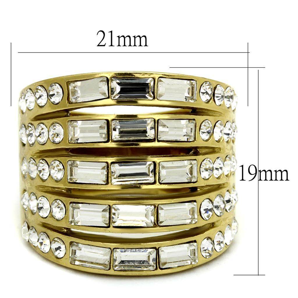 Set of four synthetic crystal fashion rings with gold finish and rectangular designs