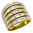 Gold-tone synthetic crystal fashion rings with layered design and sparkling gemstones