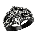 Black ring with intricate design and sparkling stones, perfect synthetic crystal jewelry for women