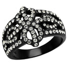 Black ring with intricate design and sparkling stones, perfect synthetic crystal jewelry for women