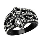 Black ring with intricate design and sparkling stones, perfect synthetic crystal jewelry for women