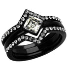 Elegant black ring with synthetic crystal jewelry for women featuring a central square gem and sparkling accents