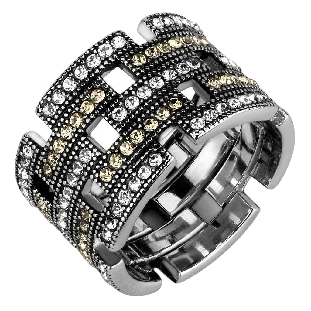 VacationGrabs Women's Ring with Synthetic Crystal Jewelry in Black and Gold for Elegant Style