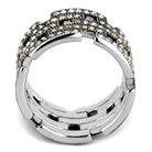 Stylish women's ring featuring synthetic crystal jewelry with intricate design and polished silver finish