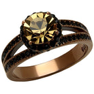 Elegant womens ring featuring a large synthetic crystal jewelry centerpiece and intricate black detailing