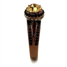 Stylish women's ring featuring a large synthetic crystal jewelry centerpiece and intricate band design