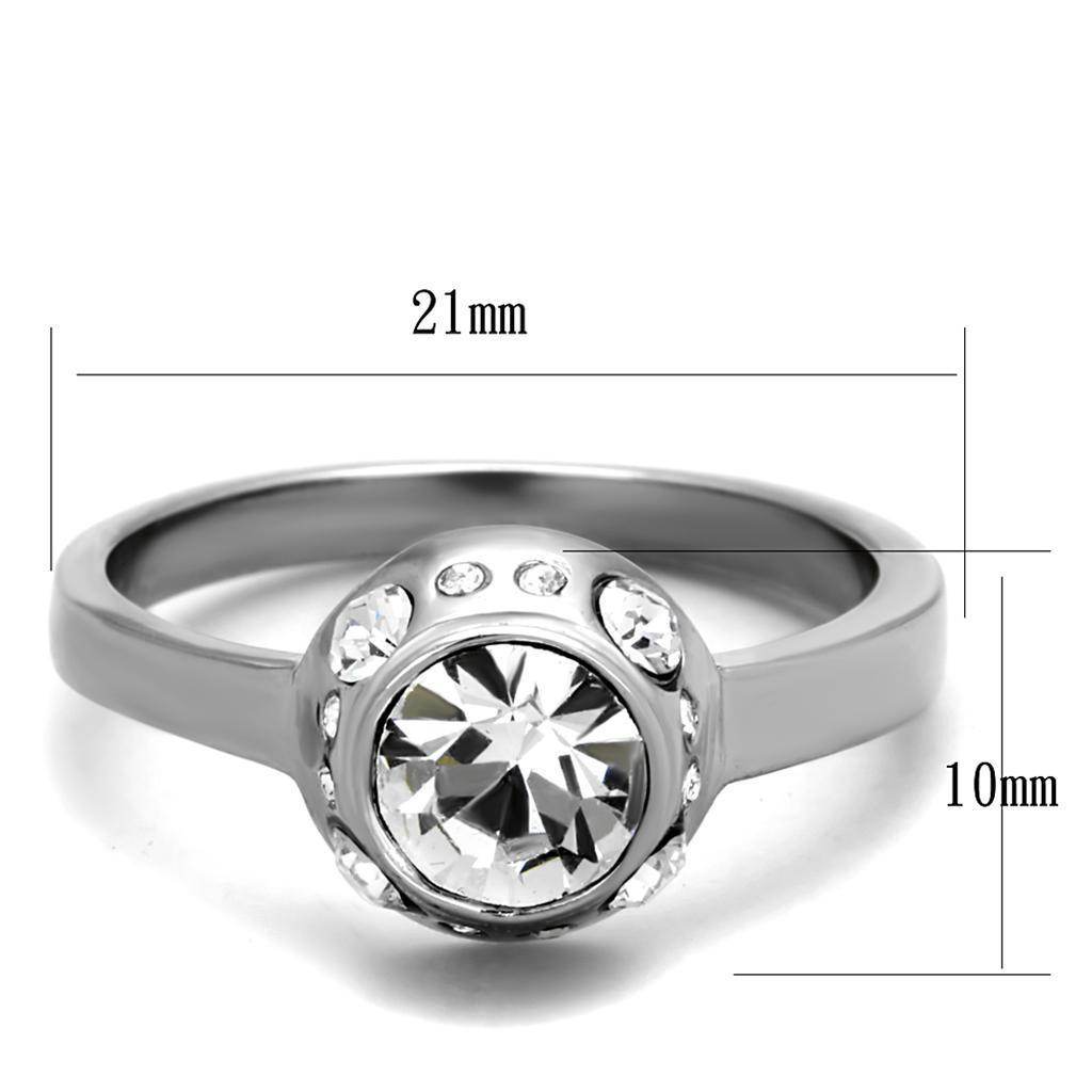 Elegant women's ring featuring a large synthetic crystal jewelry centerpiece and accent stones