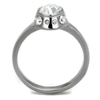 Elegant women's ring featuring a large synthetic crystal jewelry centerpiece and smaller crystals for added sparkle