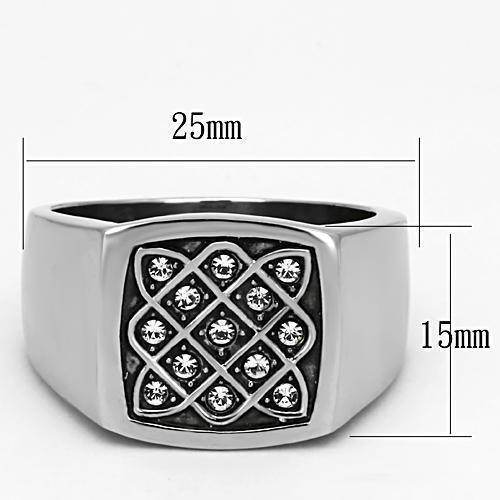 Stylish silver ring featuring synthetic crystal men's jewelry with a unique diamond pattern