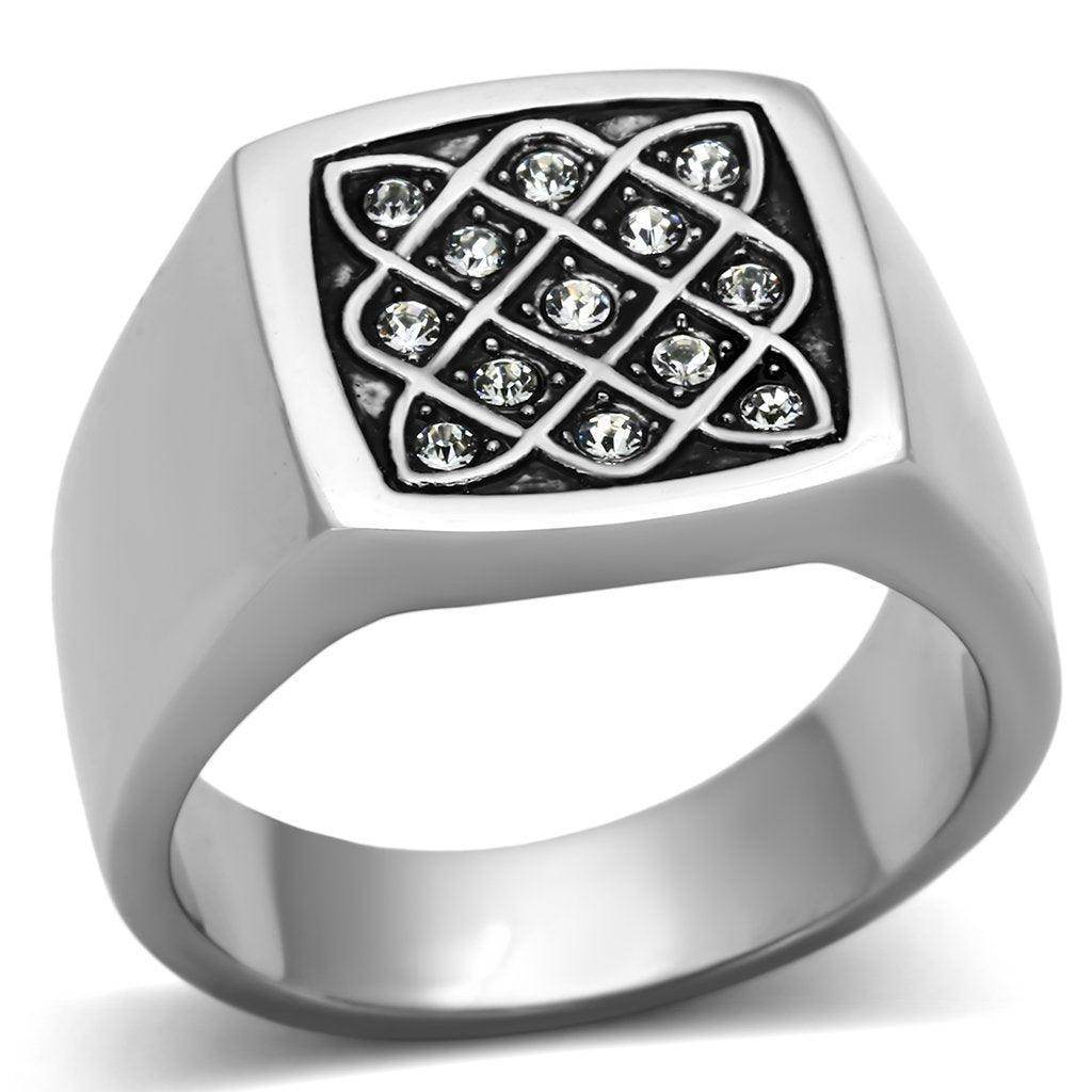 Stylish men's ring featuring synthetic crystal men's jewelry set in a sleek silver design