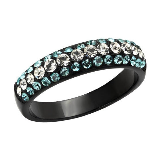 Stylish black ring adorned with synthetic crystal sea ring for a trendy look