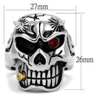 Men's synthetic crystal skull ring with detailed design and red eye accent for bold style