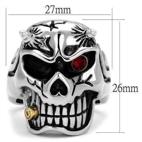 Men's synthetic crystal skull ring with detailed design and red eye accent for bold style