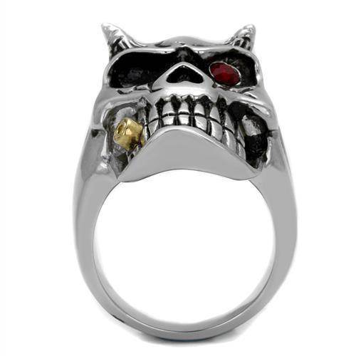 VacationGrabs synthetic crystal skull ring with detailed metallic design and gemstone accents