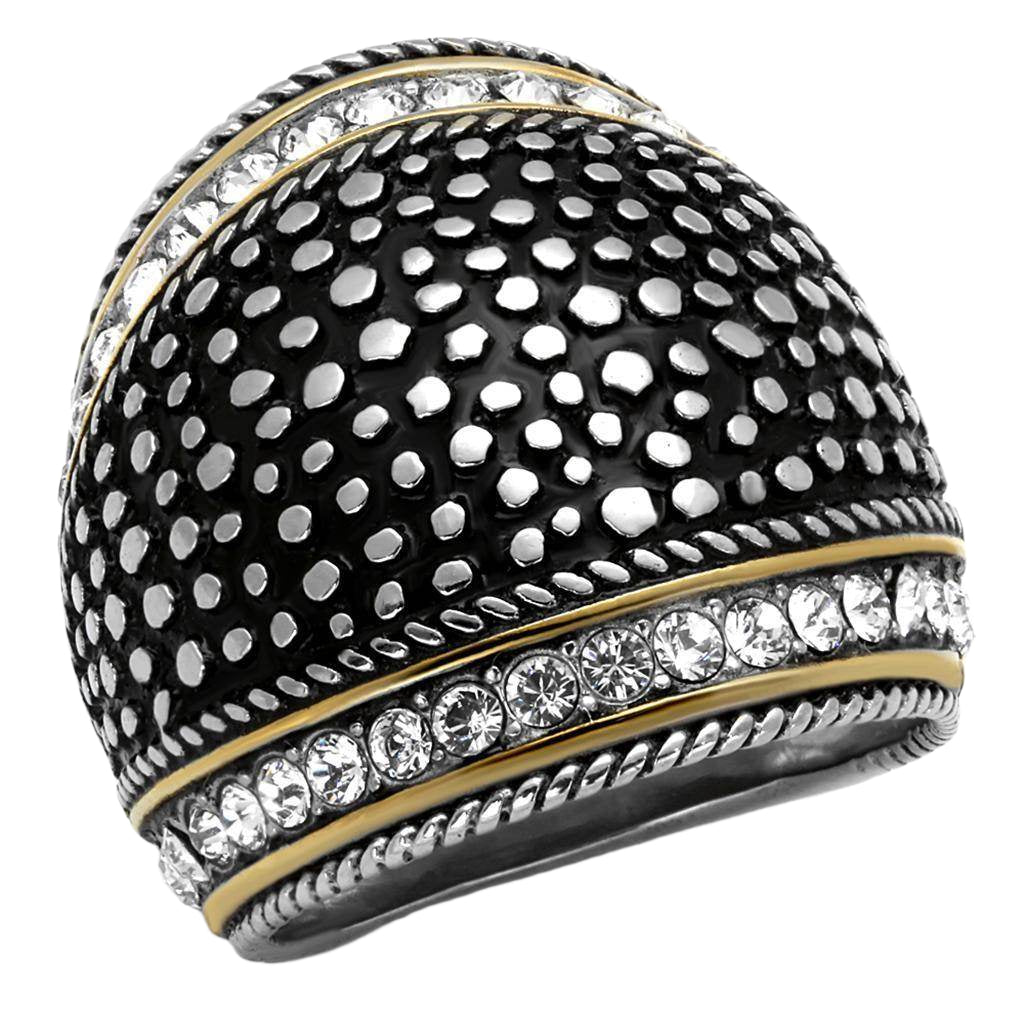 VacationGrabs synthetic crystal statement ring featuring a black textured design with sparkling details