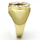 Golden synthetic gemstone men's ring featuring a sparkling crystal-encrusted design