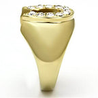 Golden synthetic gemstone men's ring featuring a sparkling crystal-encrusted design