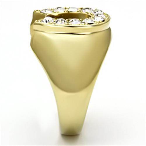 Golden synthetic gemstone men's ring featuring a sparkling crystal-encrusted design